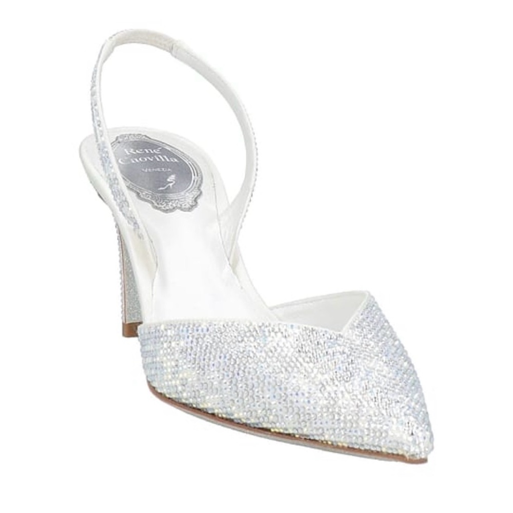 Rene Caovilla Silver Sparkle Slingback Heels